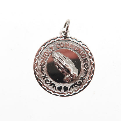 925 Sterling Silver Vintage Holy Communion Prayer Hands Charm Pendant