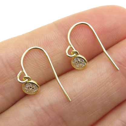 925 Sterling Silver Gold Plated Round-Cut C Z Dangle Earrings