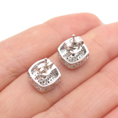 925 Sterling Silver Real Round-Cut Diamond Cushion Stud Earrings
