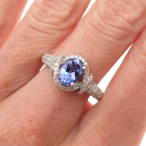 D'Joy 925 Sterling Silver Real Diamond & Tanzanite Ring Size 8