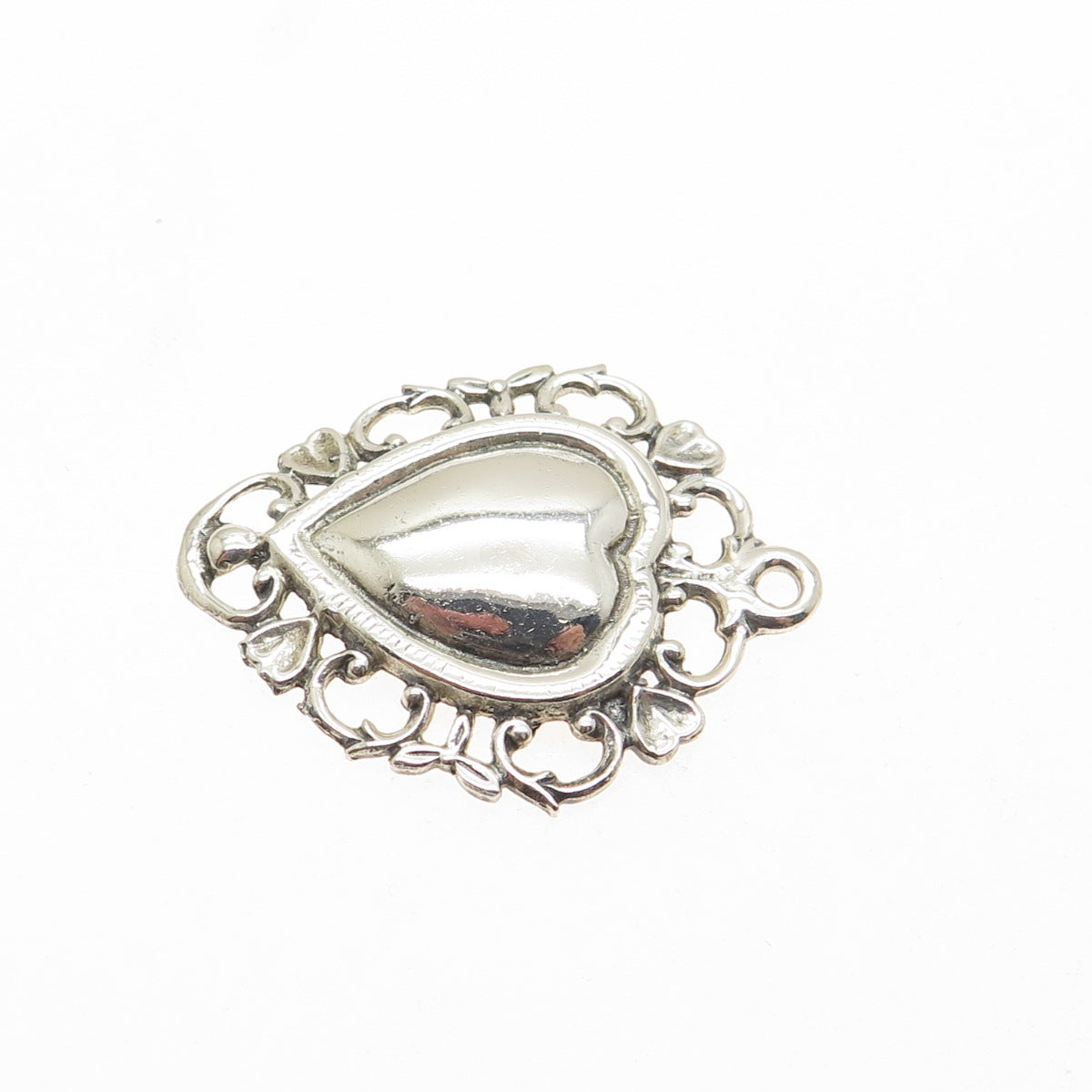 JEWELART 925 Sterling Silver Vintage Ornate Floral Heart Charm Pendant