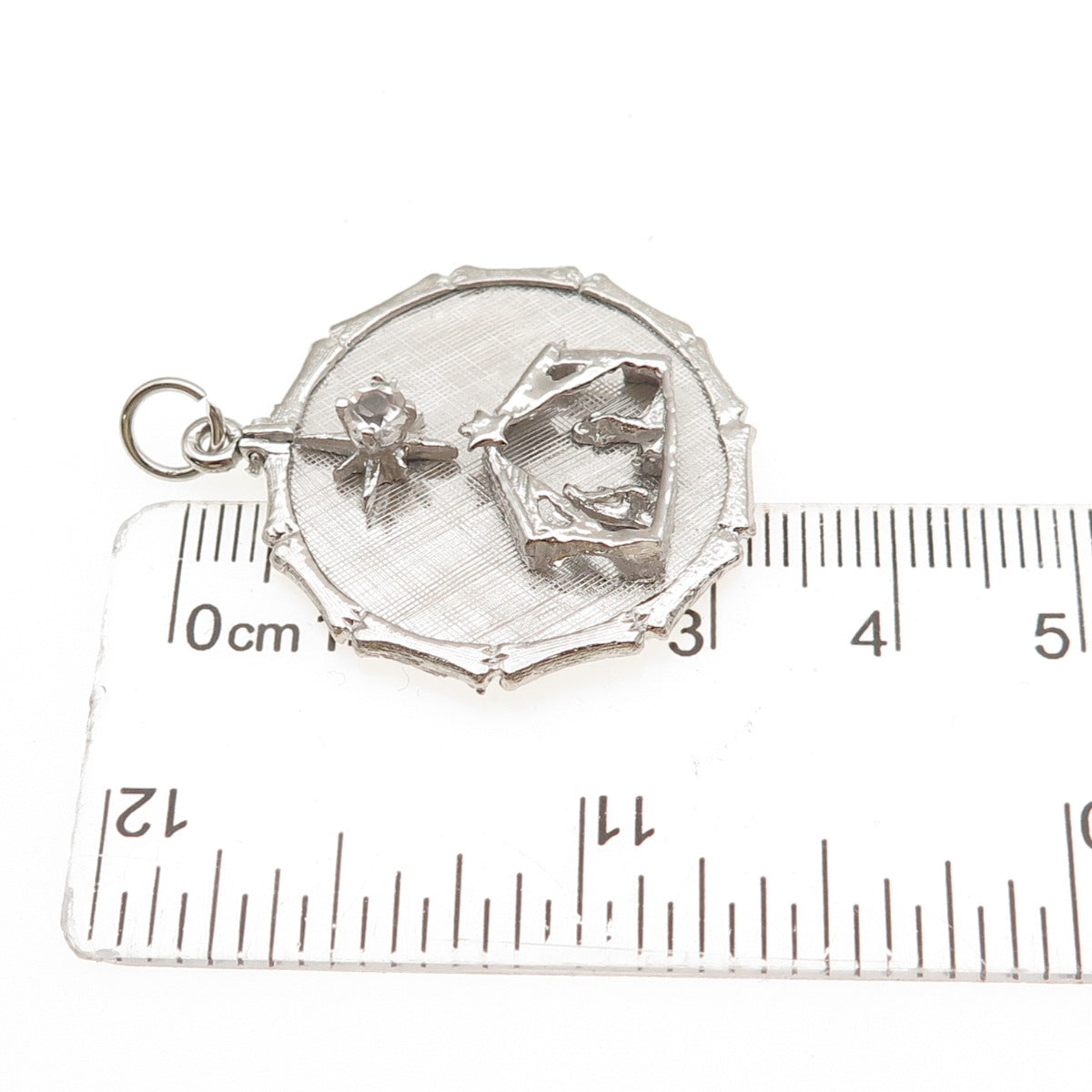 925 Sterling Silver Vintage Rhinestone Nativity Scene Christmas Charm Pendant