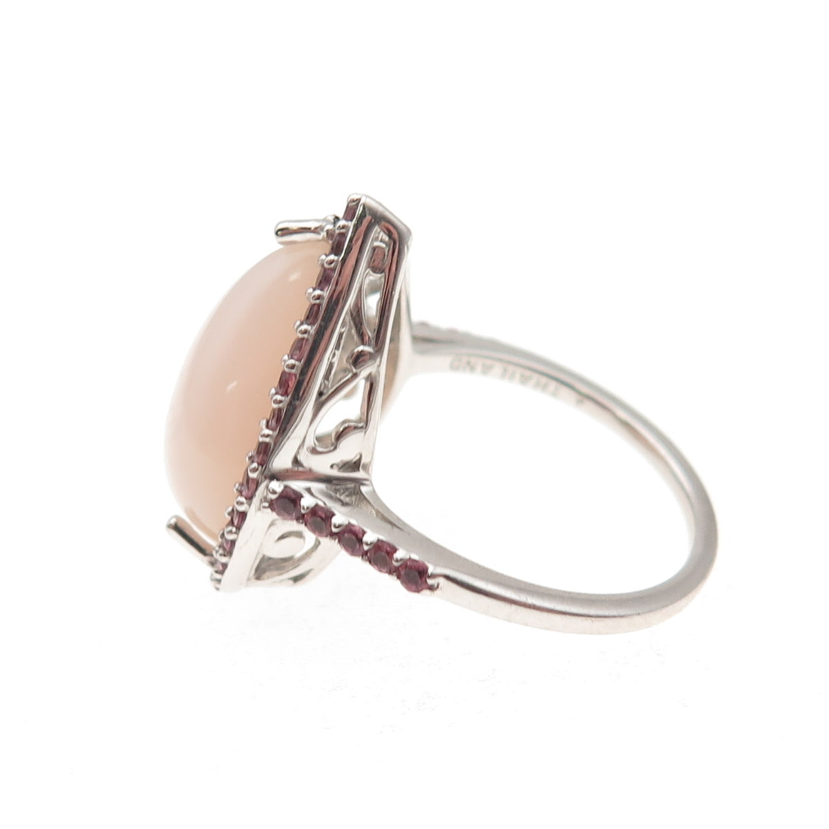 925 Sterling Silver Real Rose Quartz & Amethyst Teardrop Ring Size 8
