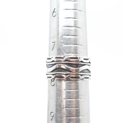 925 Sterling Silver Vintage MC Wavy Wide Band Ring Size 8
