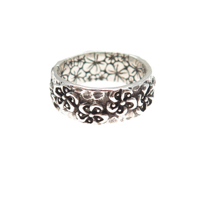 SARDA 925 Sterling Silver Vintage Flower Oxidized Band Ring Size 7.25