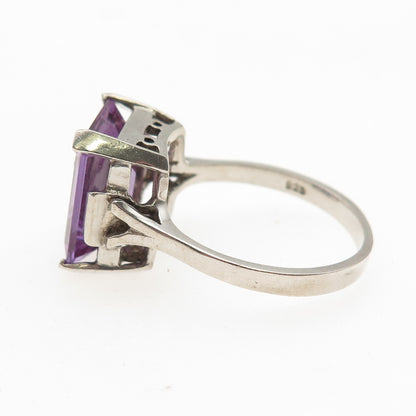 925 Sterling Silver Vintage Emerald-Cut Lab-Created Peacock Sapphire Ring Size 9