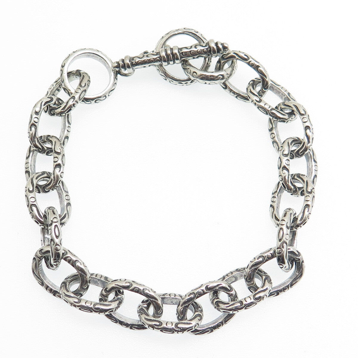 925 Sterling Silver Vintage Ornate Cable Link Oxidized Bracelet 6.75"