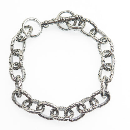 925 Sterling Silver Vintage Ornate Cable Link Oxidized Bracelet 6.75"