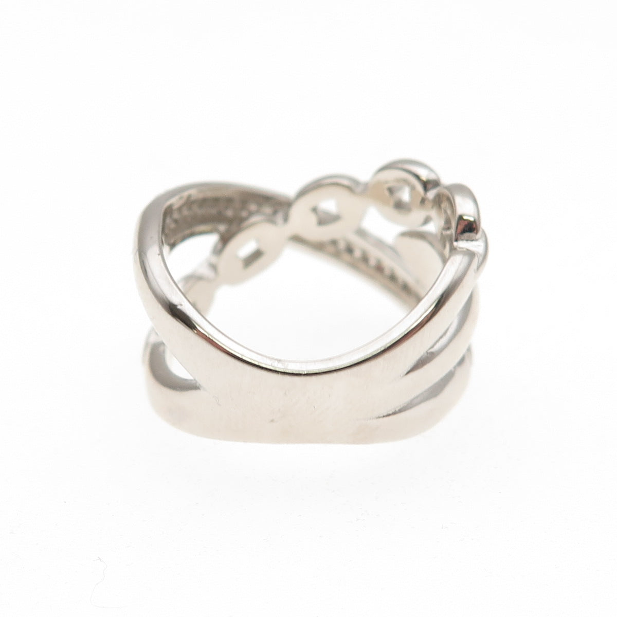 925 Sterling Silver Round-Cut C Z Multi-Chain Crossover Ring Size 6.25