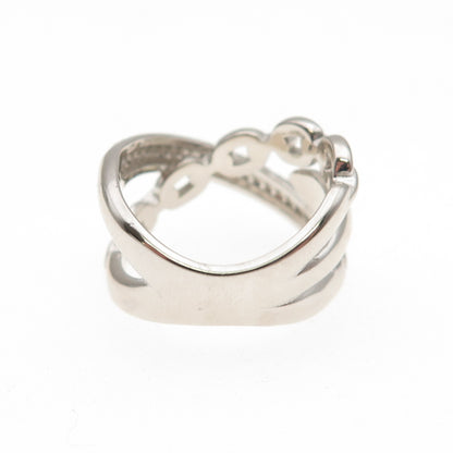 925 Sterling Silver Round-Cut C Z Multi-Chain Crossover Ring Size 6.25