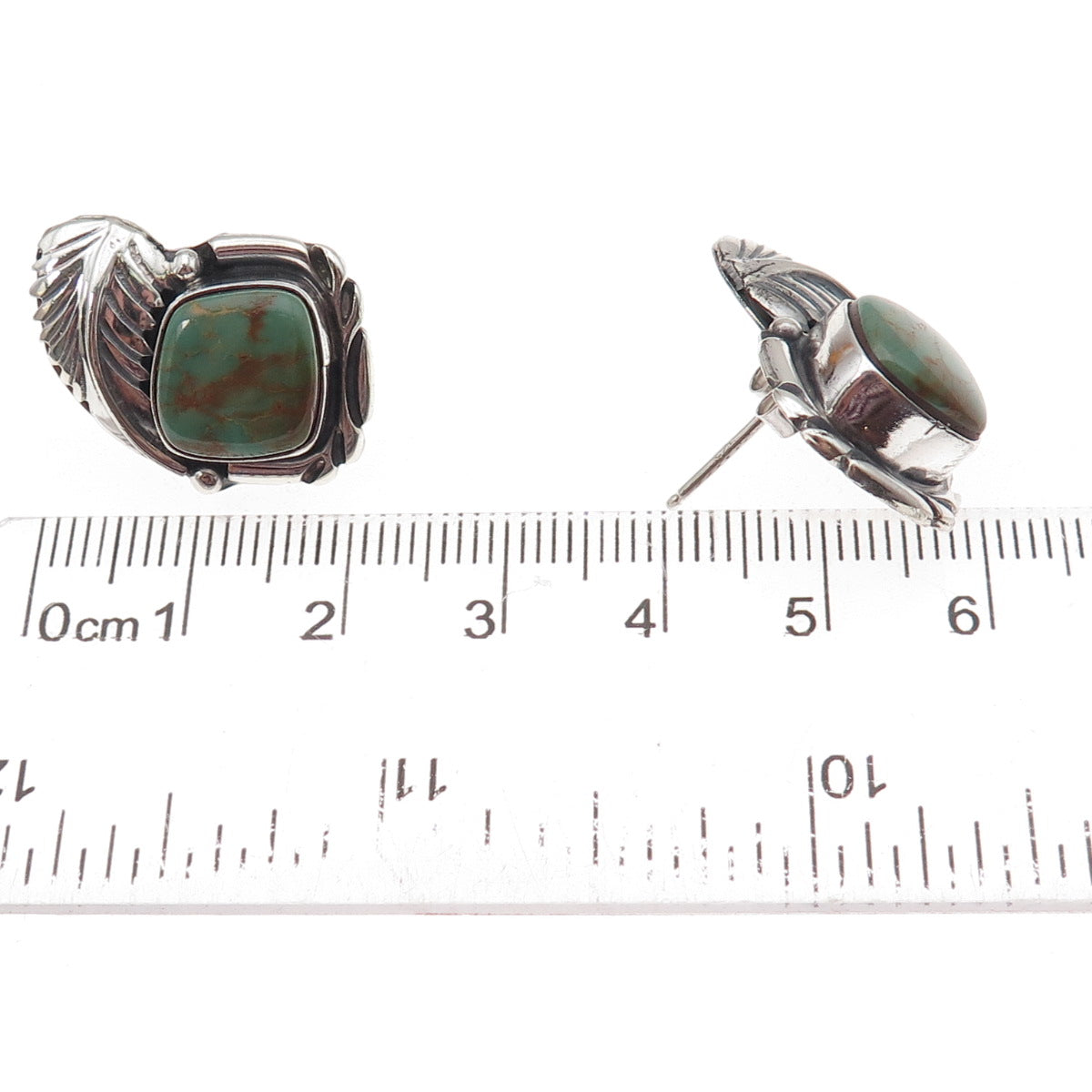 Old Pawn 925 Sterling Silver Vintage Royston Turquoise Feather Tribal Earrings