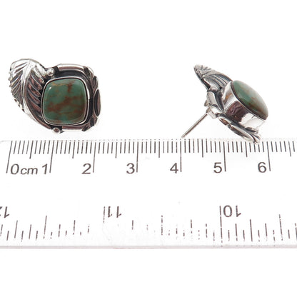Old Pawn 925 Sterling Silver Vintage Royston Turquoise Feather Tribal Earrings