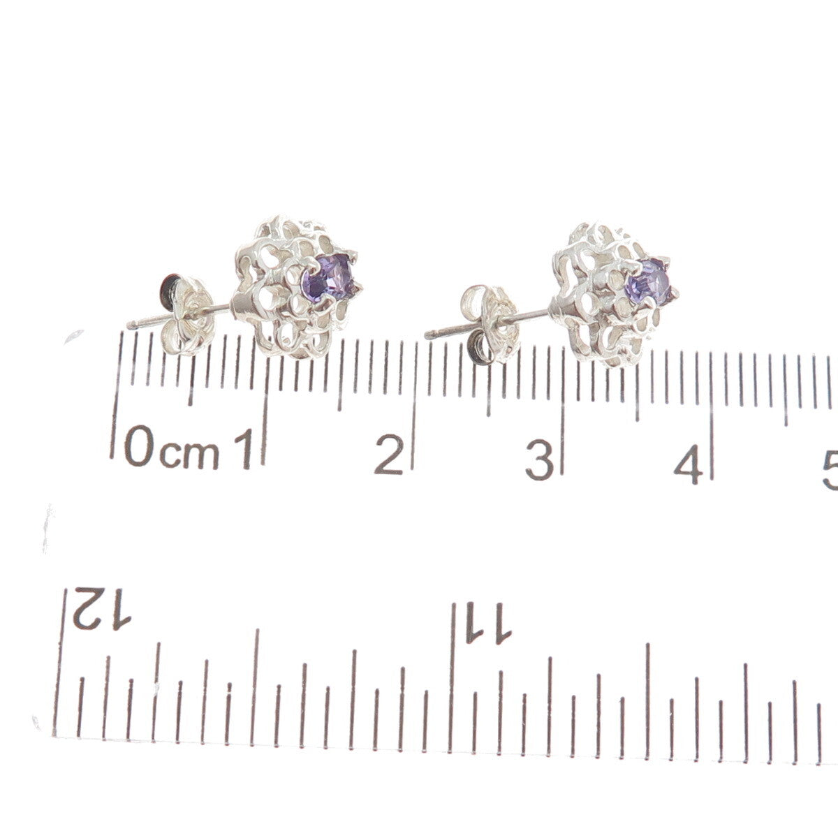 CHATEAU D'ARGENT 925 Sterling Silver Vintage Real Amethyst Floral Earrings