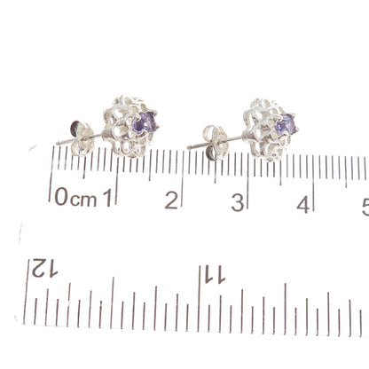 CHATEAU D'ARGENT 925 Sterling Silver Vintage Real Amethyst Floral Earrings