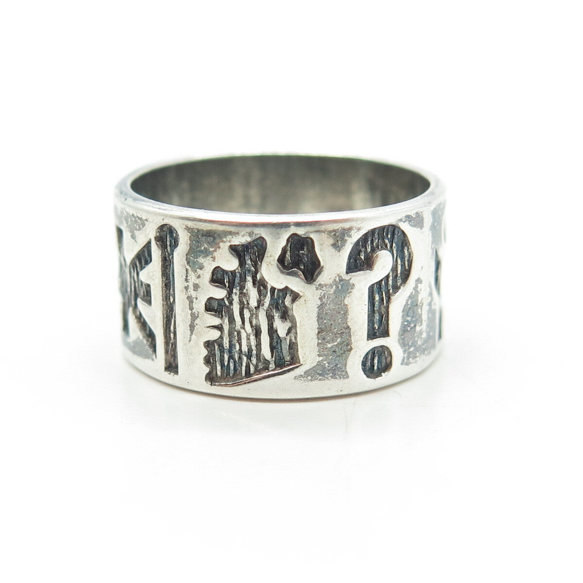 SAC SILVER 925 Sterling Silver Vintage Dublin 1991 Ethnic Band Ring Size 7.5