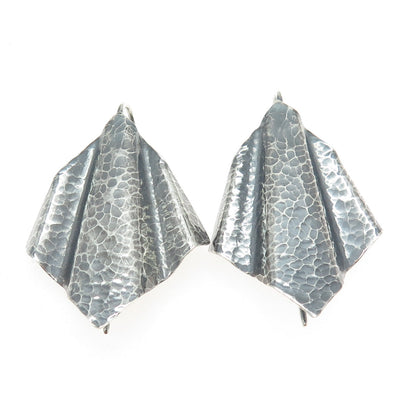 925 Sterling Silver Vintage Hammered Finish Modernist Earrings