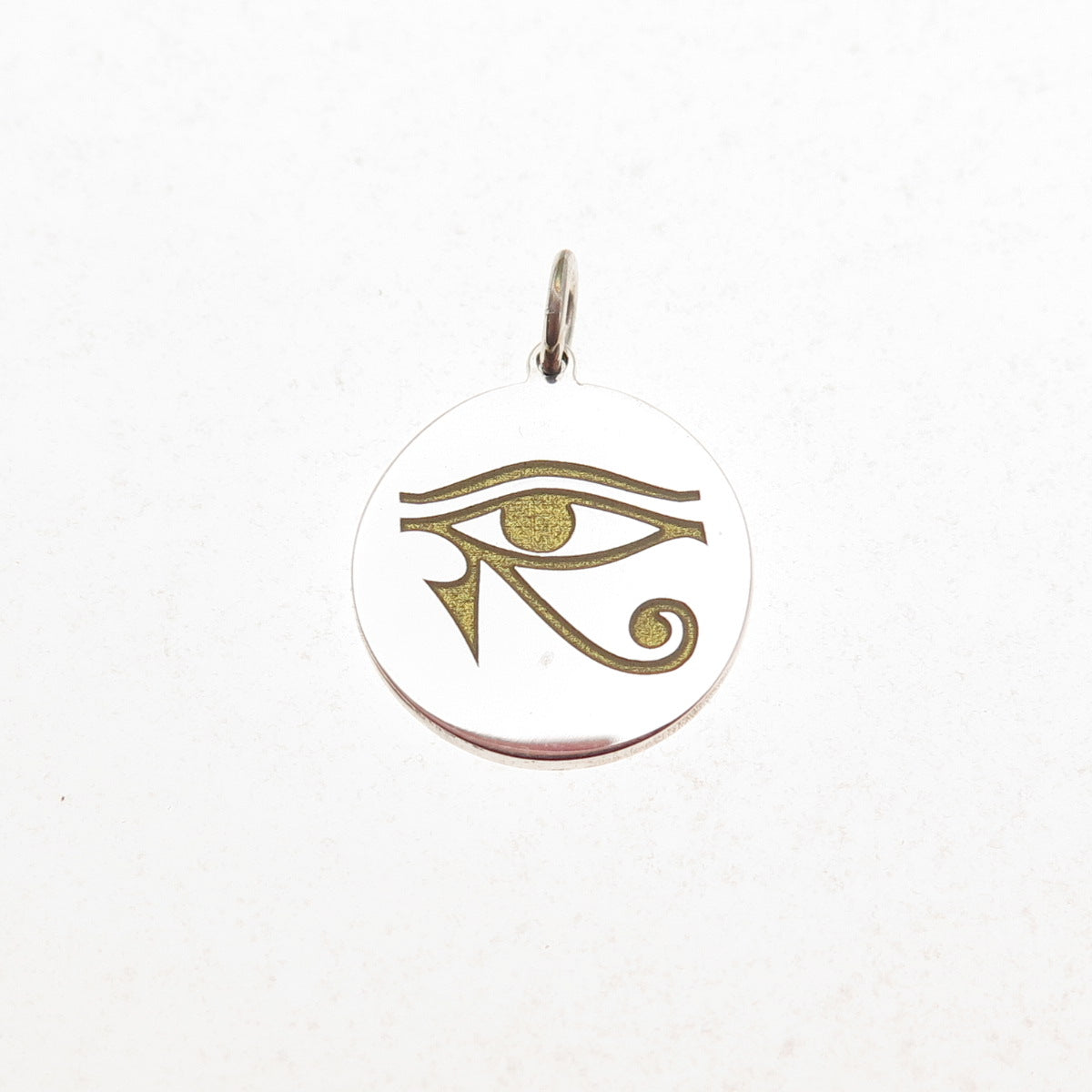 925 Sterling Silver Yellow Enamel Eye of Horus Round Tag Mini Charm Pendant