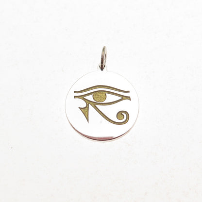 925 Sterling Silver Yellow Enamel Eye of Horus Round Tag Mini Charm Pendant