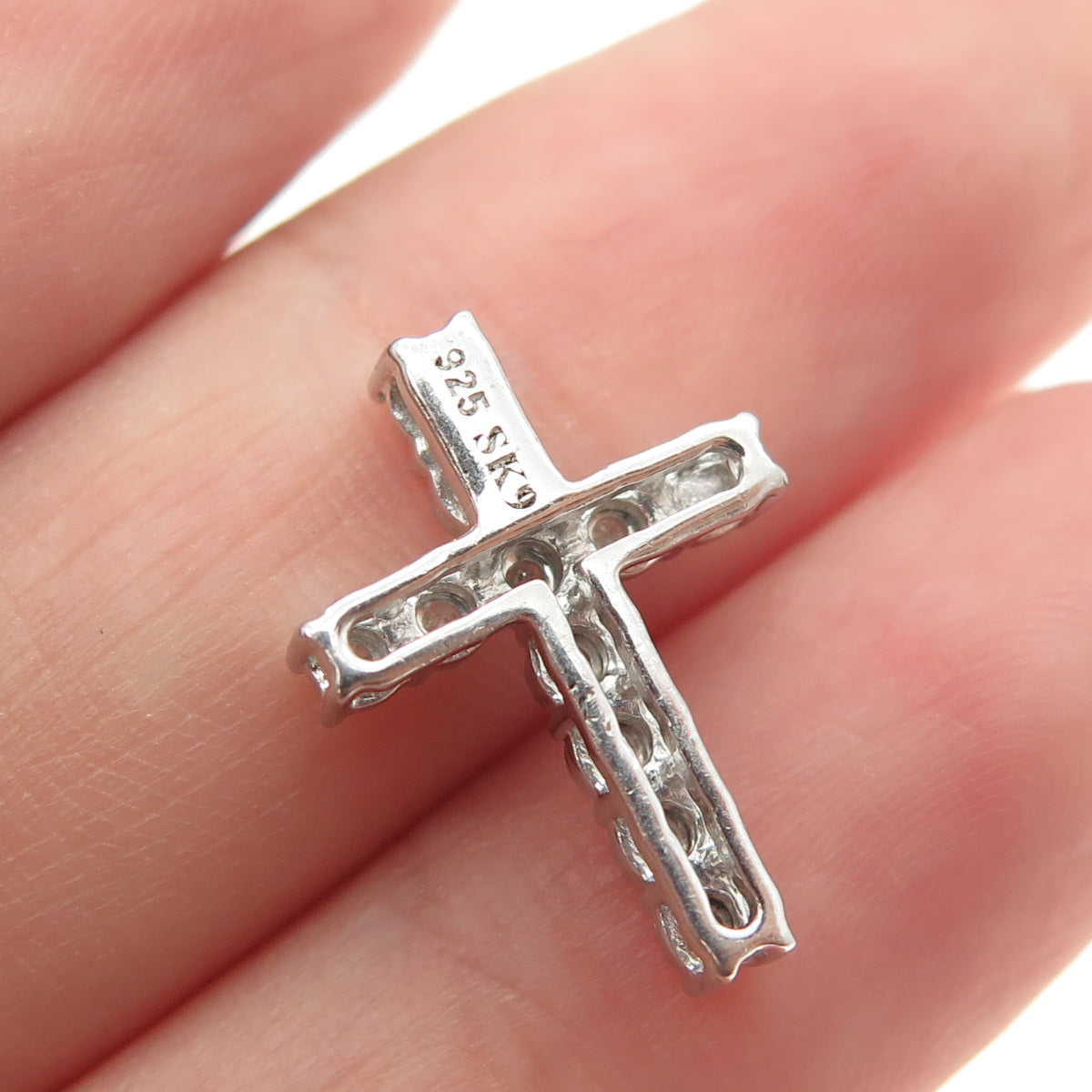 SK9 Allure Gems 925 Sterling Silver Real Round-Cut Diamond Cross Slide Pendant