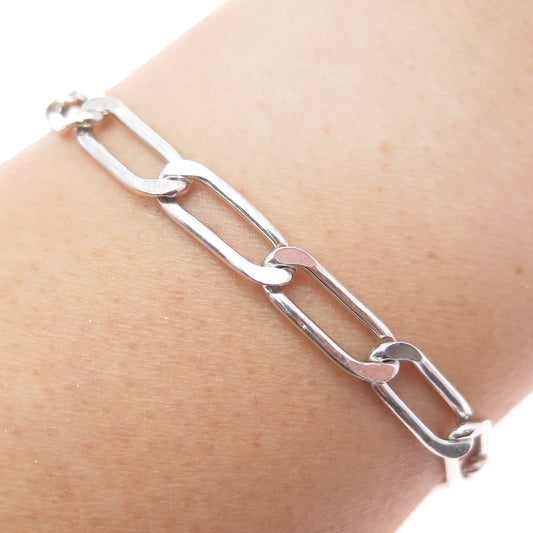 925 Sterling Silver Vintage Italy Paperclip Link Bracelet 7.75"