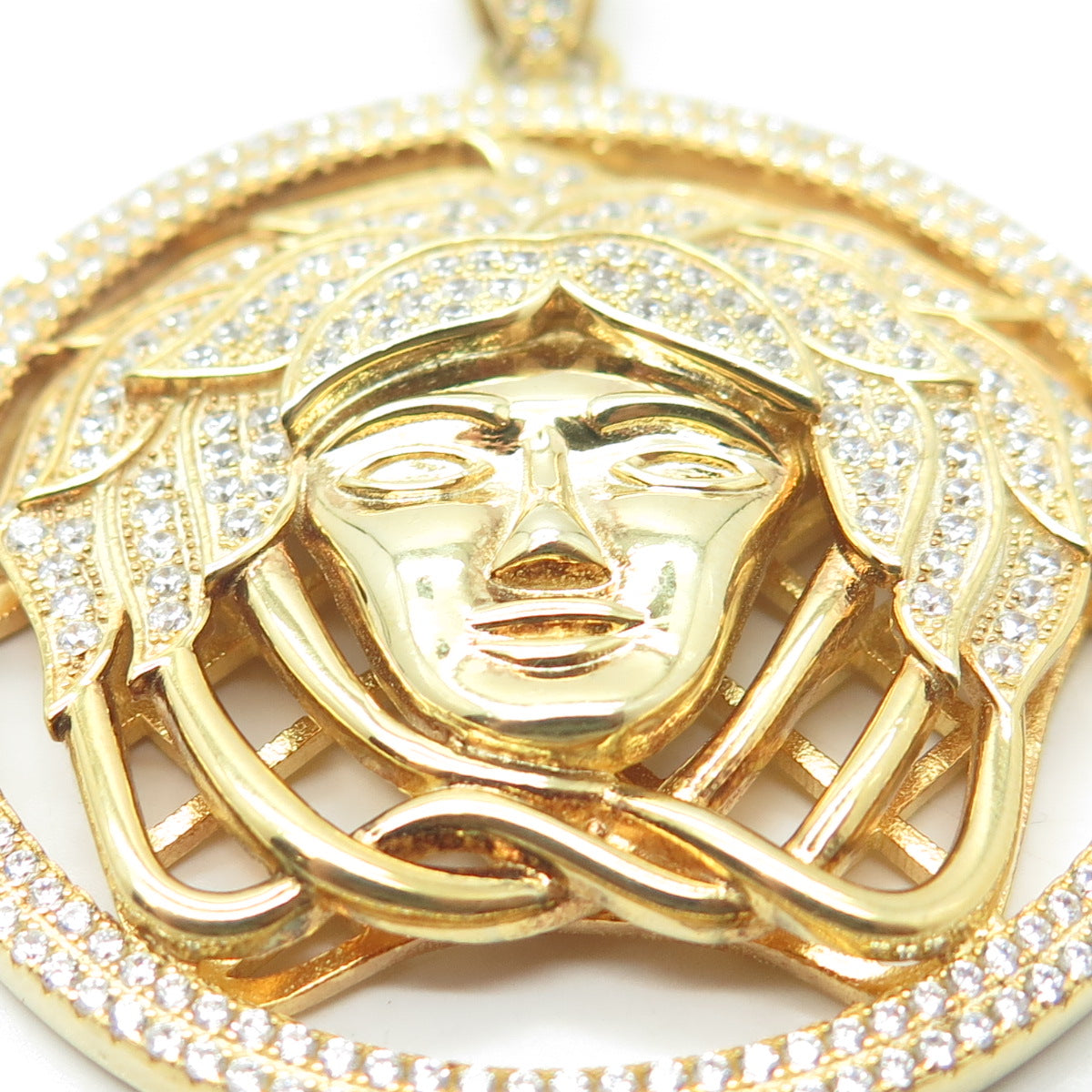 925 Sterling Silver Gold Plated Round-Cut C Z Meduza Greek Pendant