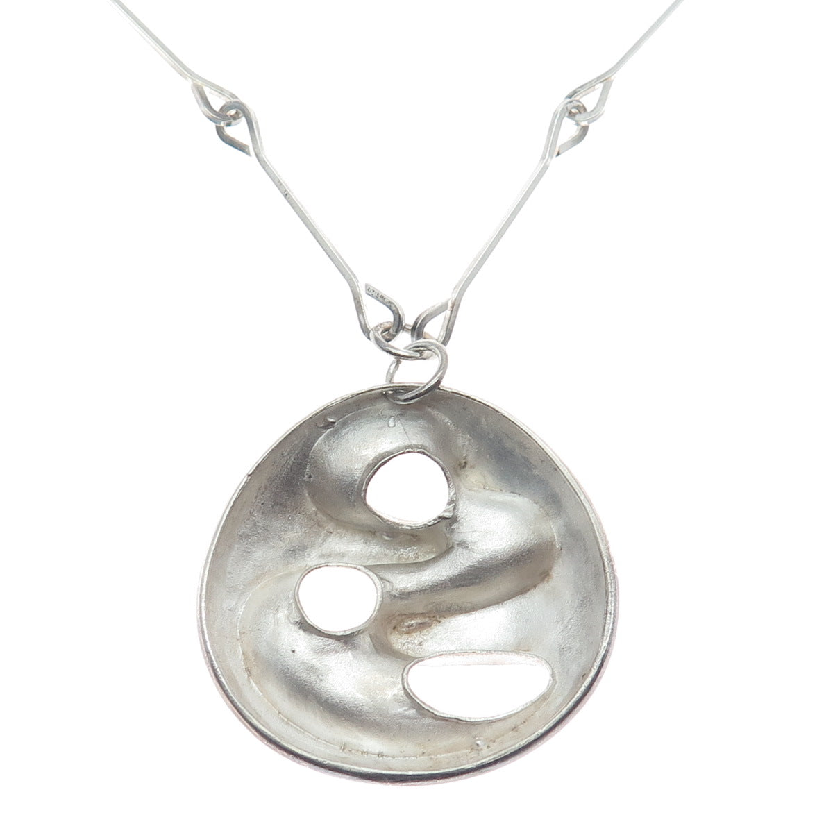 925 Sterling Silver Vintage Modernist Pendant Bar Chain Necklace 24"