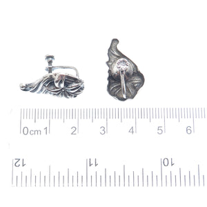 925 Sterling Silver Vintage Flower Repousse Oxidized Screw Back Earrings