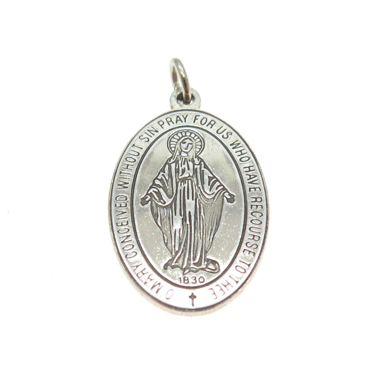 925 Sterling Silver Antique 1830 St. Mary Miraculous Religious Pendant