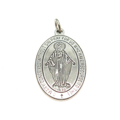 925 Sterling Silver Antique 1830 St. Mary Miraculous Religious Pendant