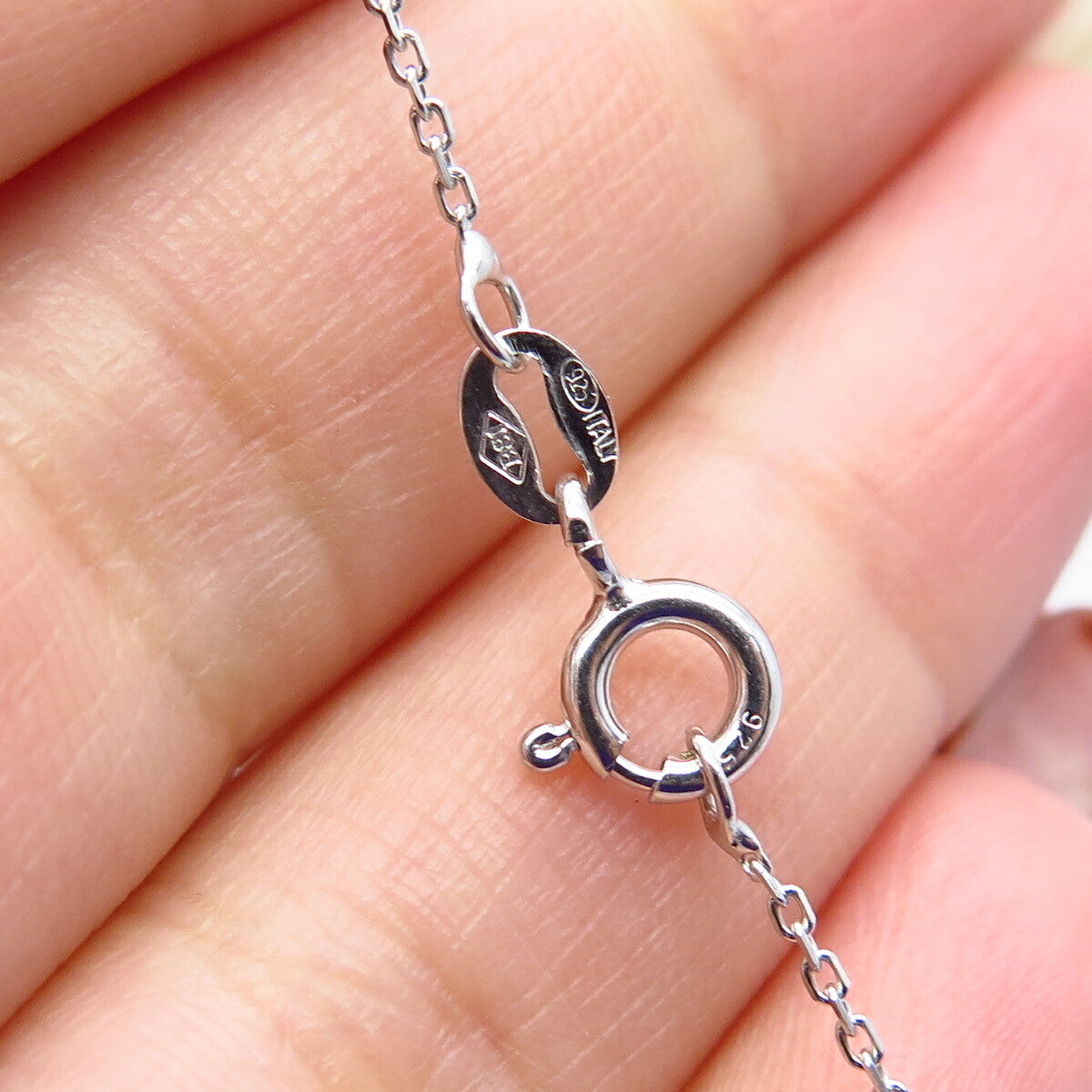 925 Sterling Silver Italy SUN Real White Diamond Rolo Chain Necklace 17"