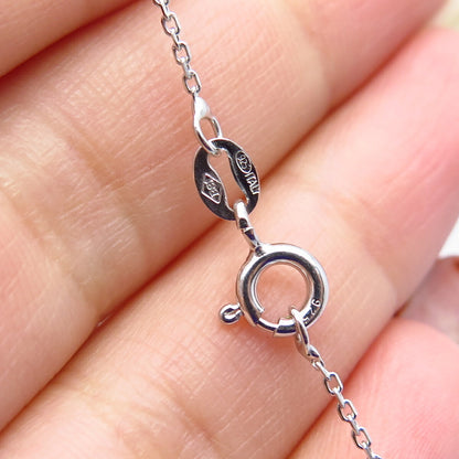 925 Sterling Silver Italy SUN Real White Diamond Rolo Chain Necklace 17"
