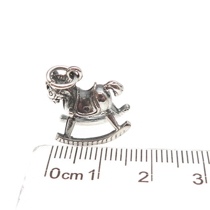 925 Sterling Silver Vintage 1986 Rocking Horse Oxidized 3D Mini Charm Pendant