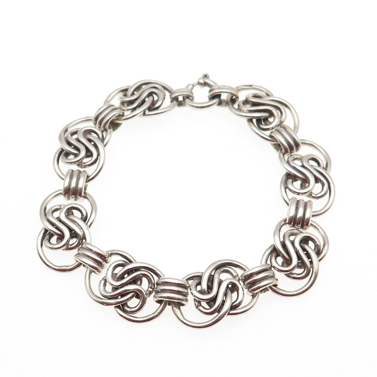 835 Silver Vintage Modernist Interlocked Infinity Link Bracelet 7.25"