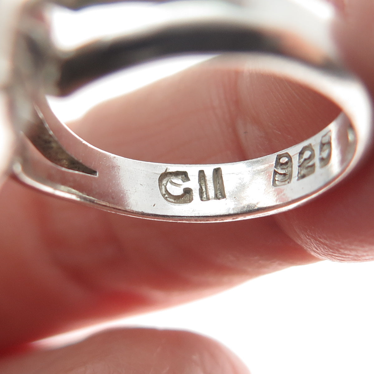 925 Sterling Silver Vintage CII Mexico Real Black Onyx Modernist Ring Size 6.25
