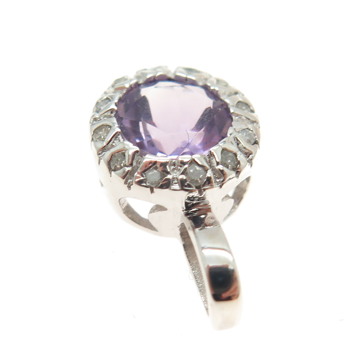 925 Sterling Silver Real Round-Cut Diamond & Amethyst Minimalist Pendant