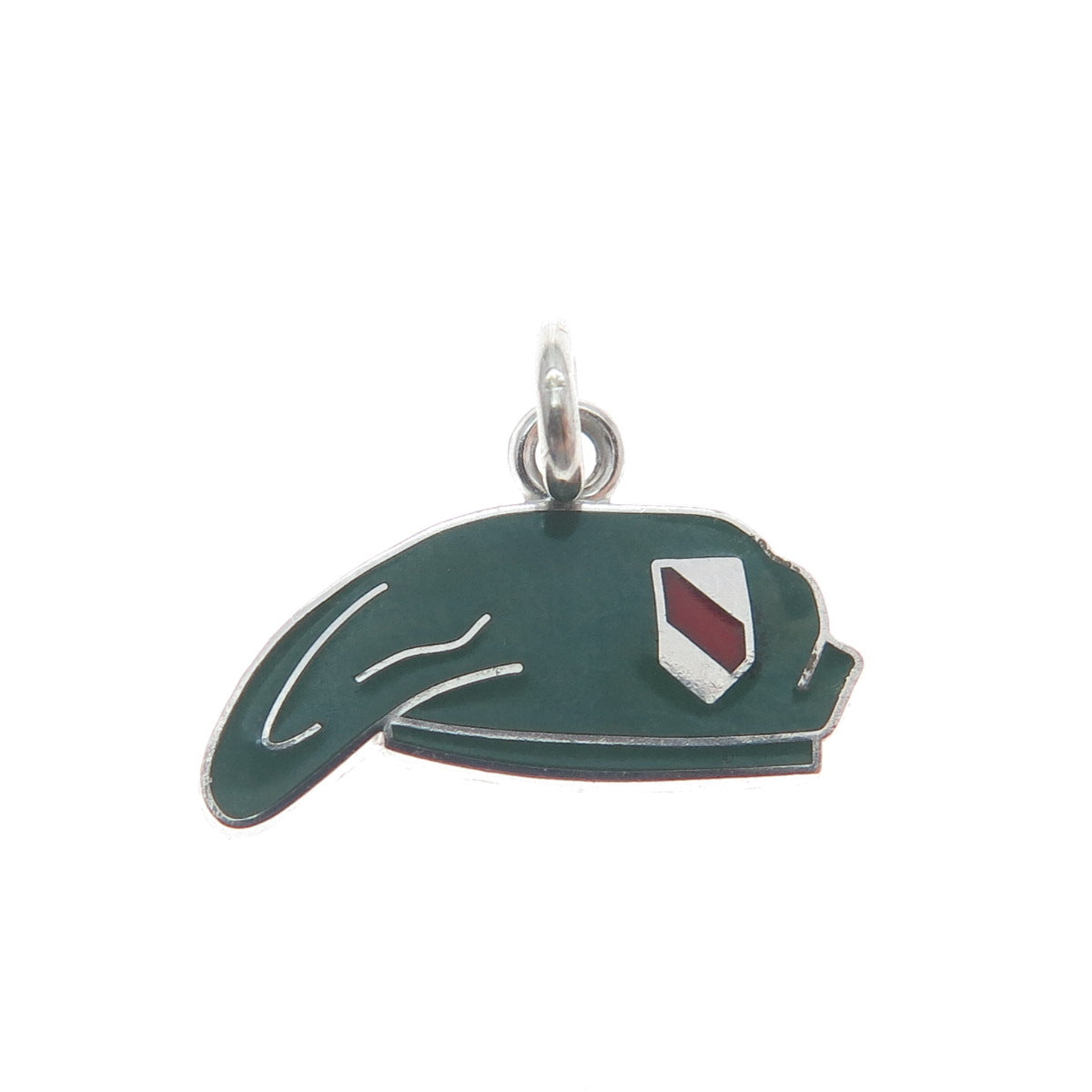 WELLS 925 Sterling Silver Vintage Enamel Thin Red Line Battalion Charm Pendant