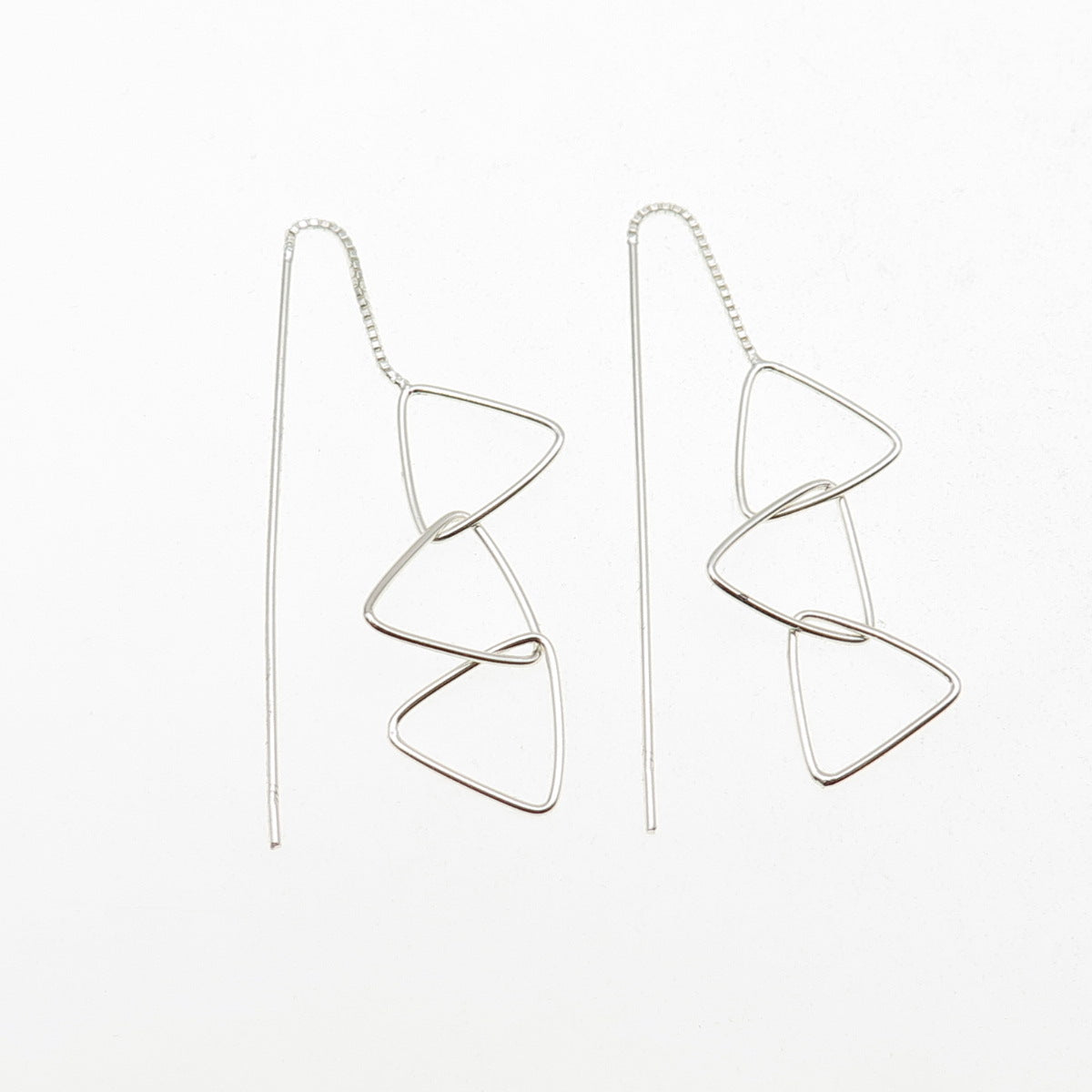 925 Sterling Silver Interlocked Triangle Link Drop Dangle Earrings