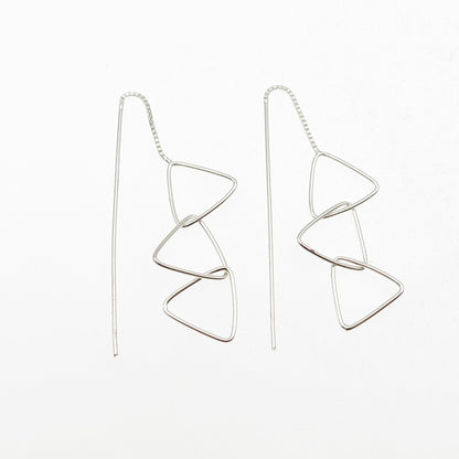 925 Sterling Silver Interlocked Triangle Link Drop Dangle Earrings