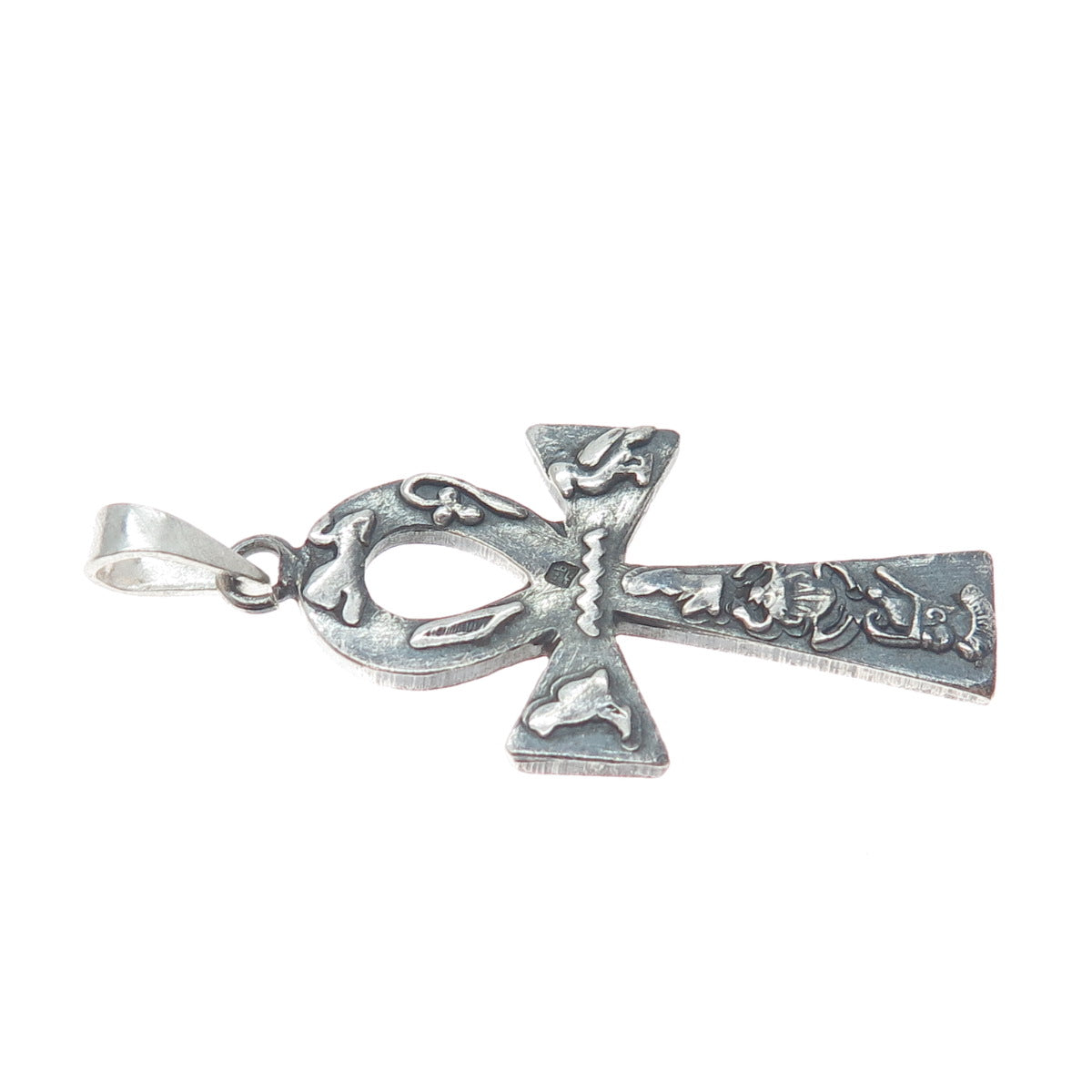 800 Silver Vintage Egyptian Ankh Oxidized Charm Pendant