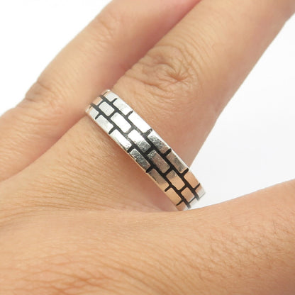 925 Sterling Silver Vintage Mexico Brick Wall Band Ring Size 13.25