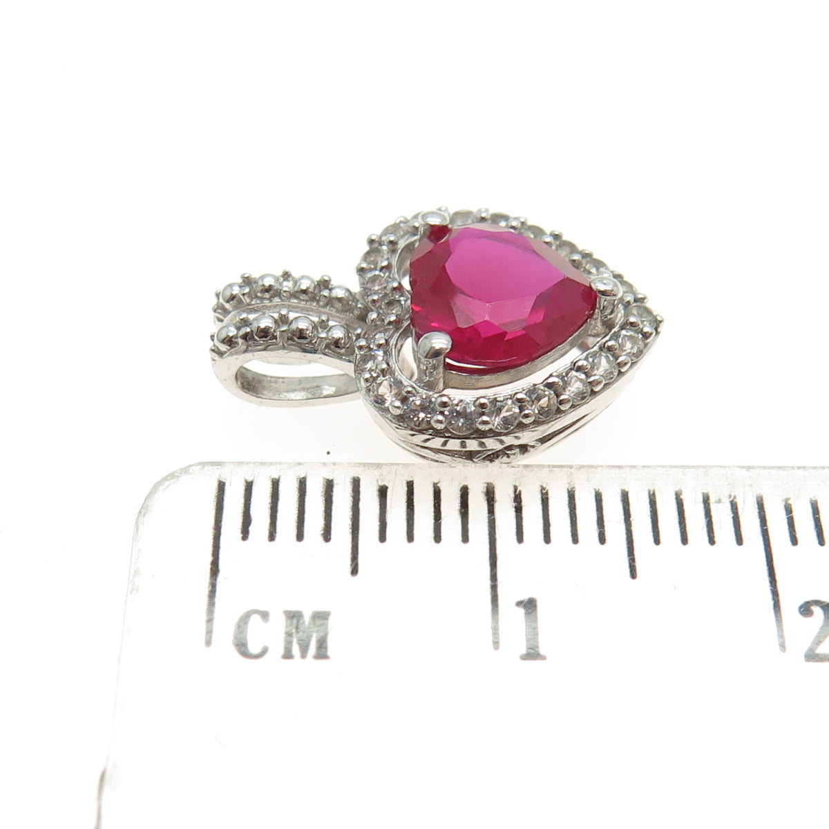 925 Sterling Silver Lab-Created Ruby & Real White Topaz Heart Minimalist Pendant