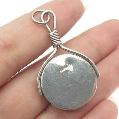 925 Sterling Silver Vintage Real Cabochon Tiger Eye Modernist Pendant