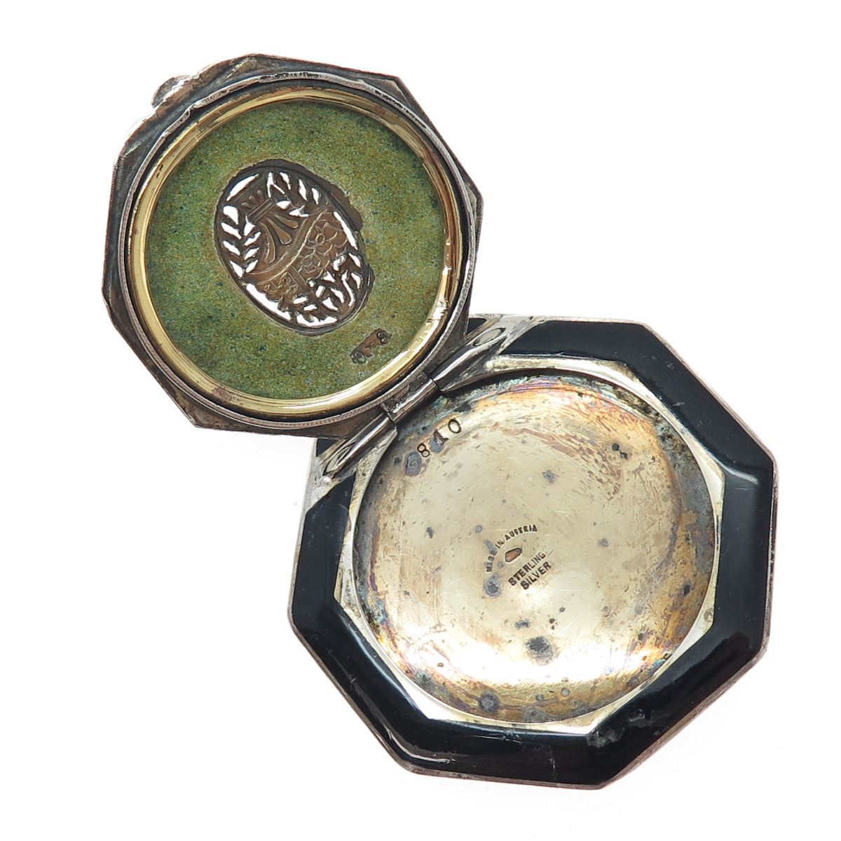 925 Sterling Silver Antique Austria Enamel Flower Bouquet Compact Case