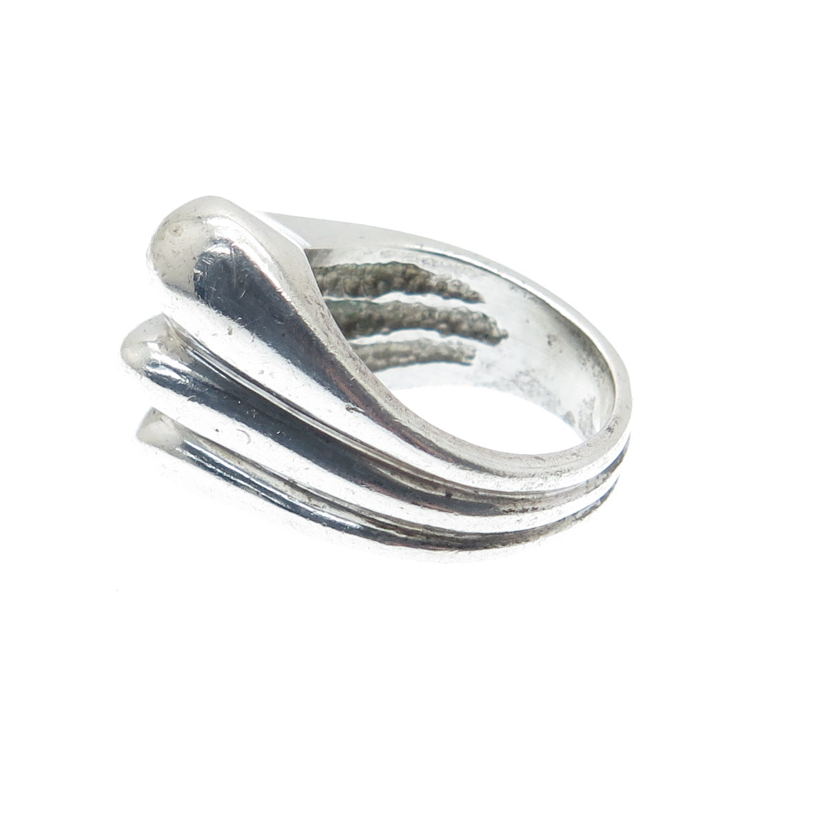 925 Sterling Silver Vintage Modernist Puffy Ribbed Oxidized Ring Size 8