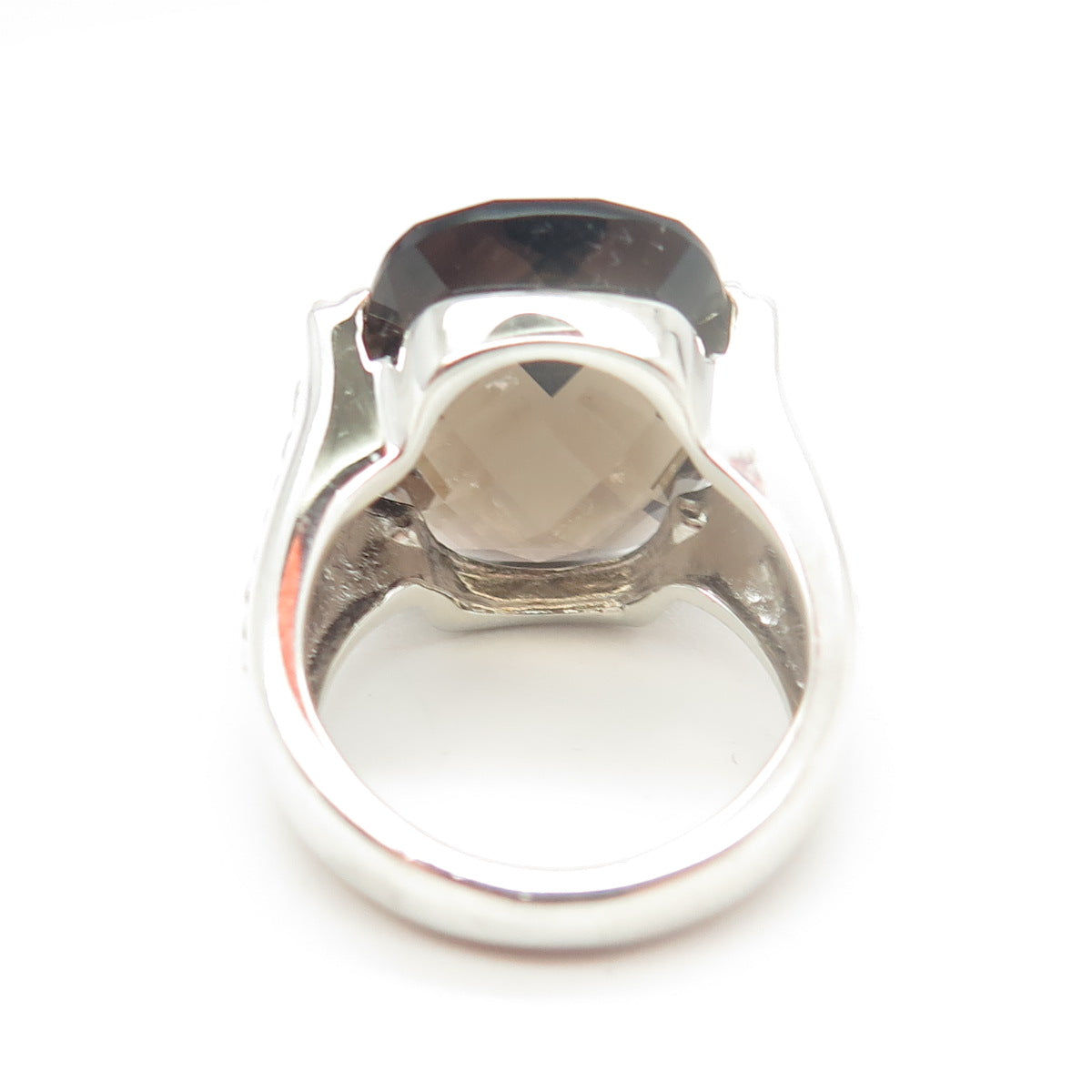 MICHELLE ALBALA 925 Sterling Silver 2-Tone Smoky Quartz Statement Ring Size 6.25