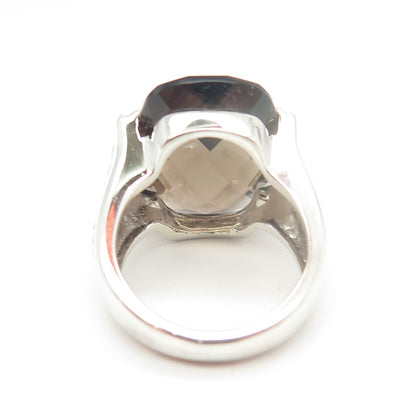 MICHELLE ALBALA 925 Sterling Silver 2-Tone Smoky Quartz Statement Ring Size 6.25