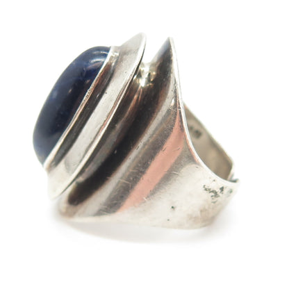 S'PALIU 925 Sterling Silver Vintage Spain Sodalite Gem Adjustable Ring Size 7.5