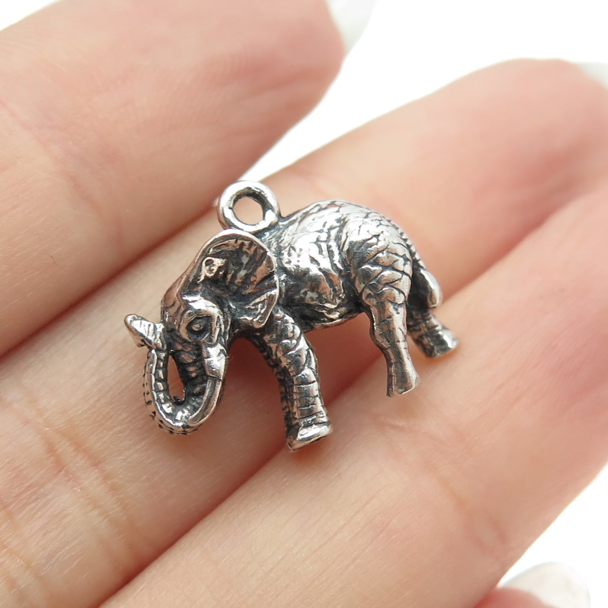 KABANA 925 Sterling Silver Vintage Elephant Minimalist 3D Charm Pendant