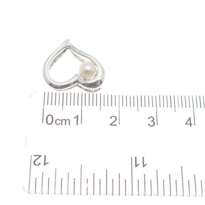 925 Sterling Silver Real Pearl Heart Minimalist Slide Pendant
