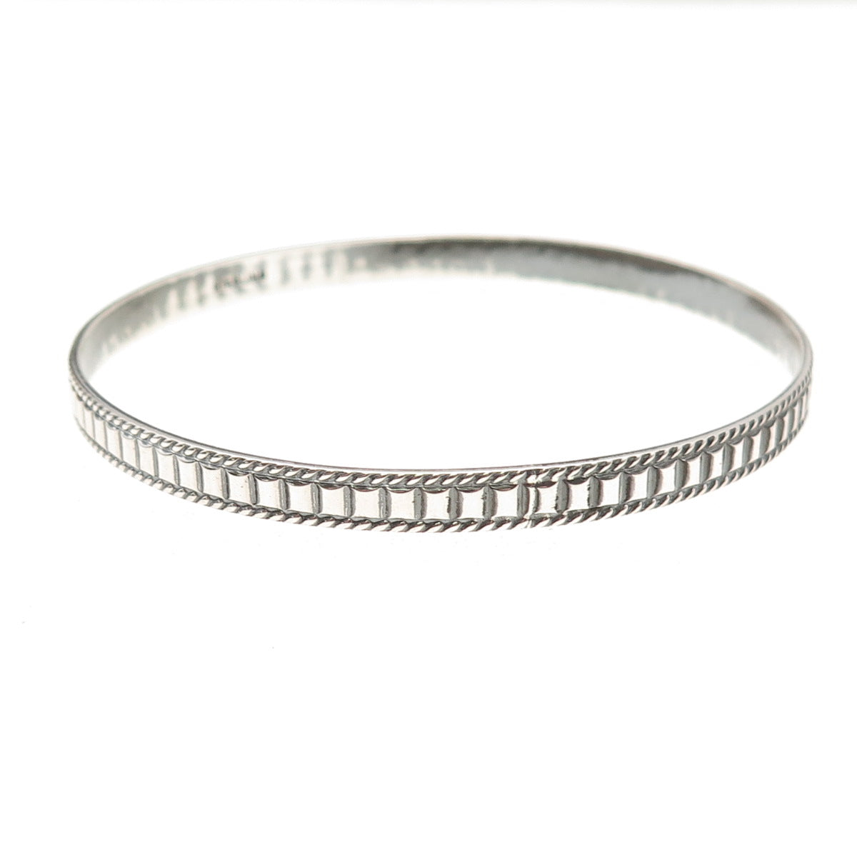 925 Sterling Silver Antique Art Deco Oxidized Ribbed Bangle Bracelet 8"